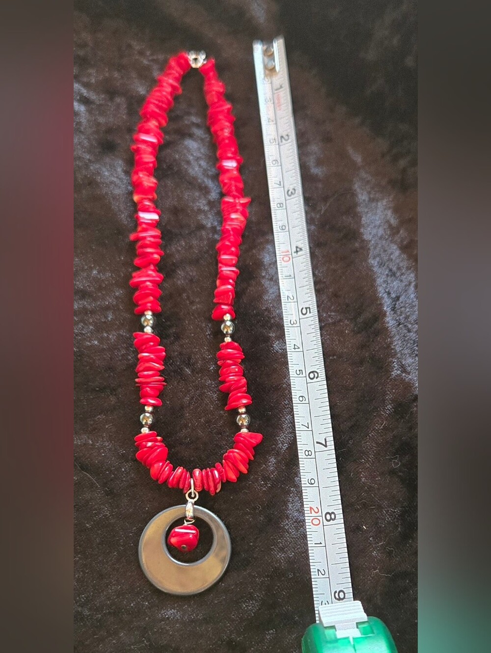 Vibrant Red Chip Necklace with Circular Pendant - Women Jewelry